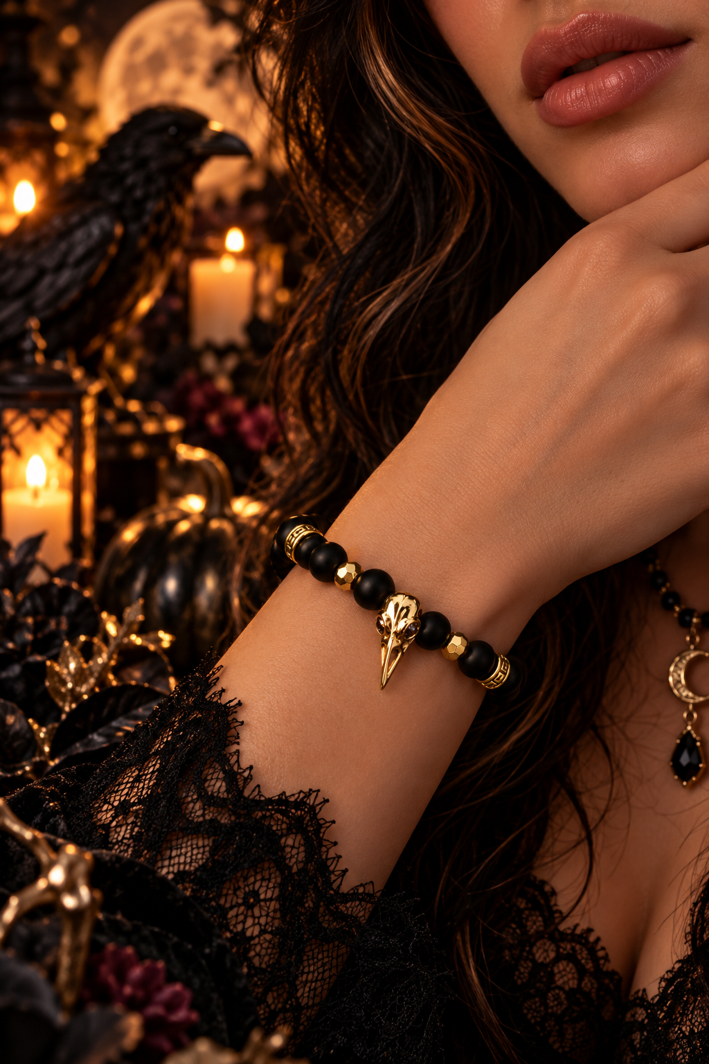 The Murder Collection | Gothic Crow Skull Gemstone Bracelets