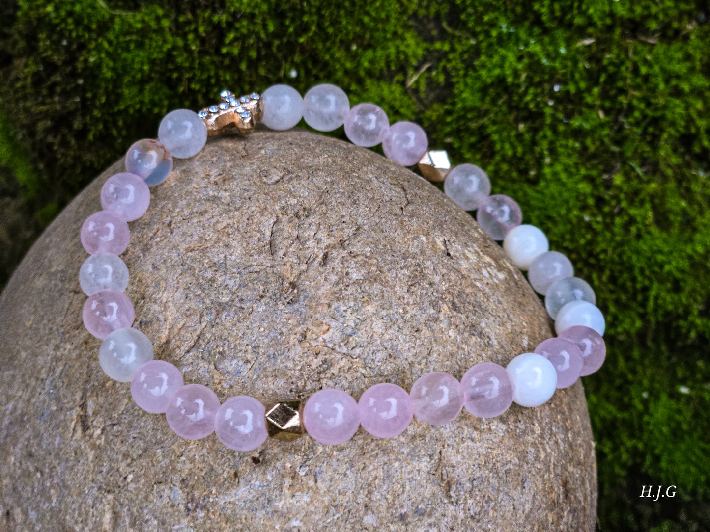“FAITH” — Morse Code Bracelet (Rose Quartz + Howlite/Shell) BLACK FRIDAY EDITION