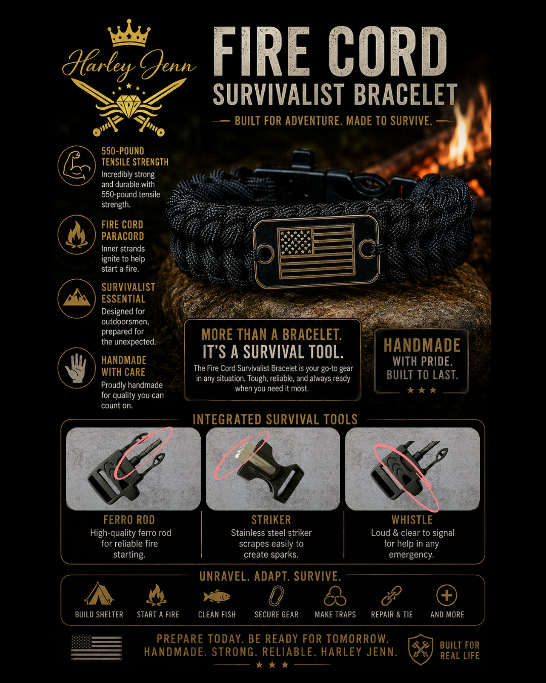 Survivalist Bracelet Fire Cord