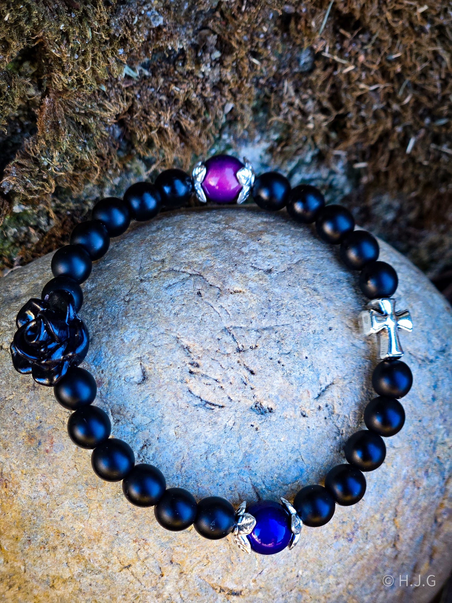 Midnight Bloom Cross Bracelet