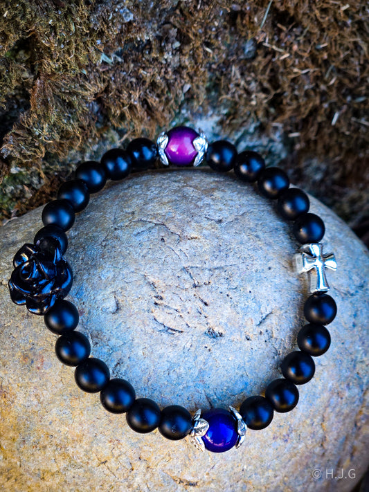 Midnight Bloom Cross Bracelet